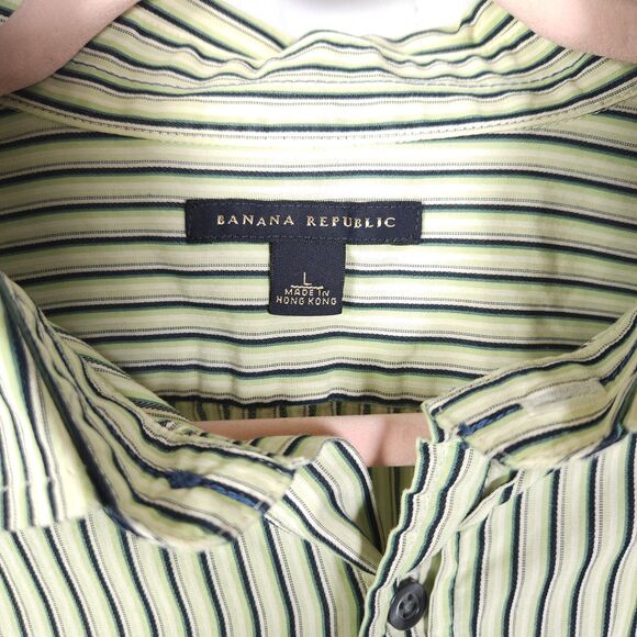 VTG Banana Republic Mens Large Green Striped Long Sleeve Button Down Shirt - Picture 2 of 8